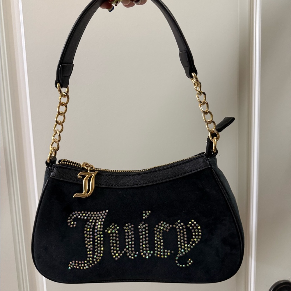 Juicy Couture Black Velour Shoulder Bag with Gold Details